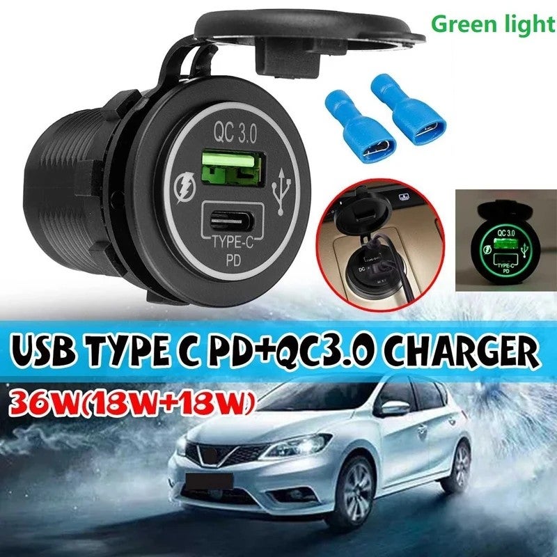 Bluejw 48W Dual USB Car Charger, QC3.0 18W & USB C PD 30W Fast Charging Adapter, 12-24V Automobile Charger Socket for Bus, Motorcycle, Boat - Image 5